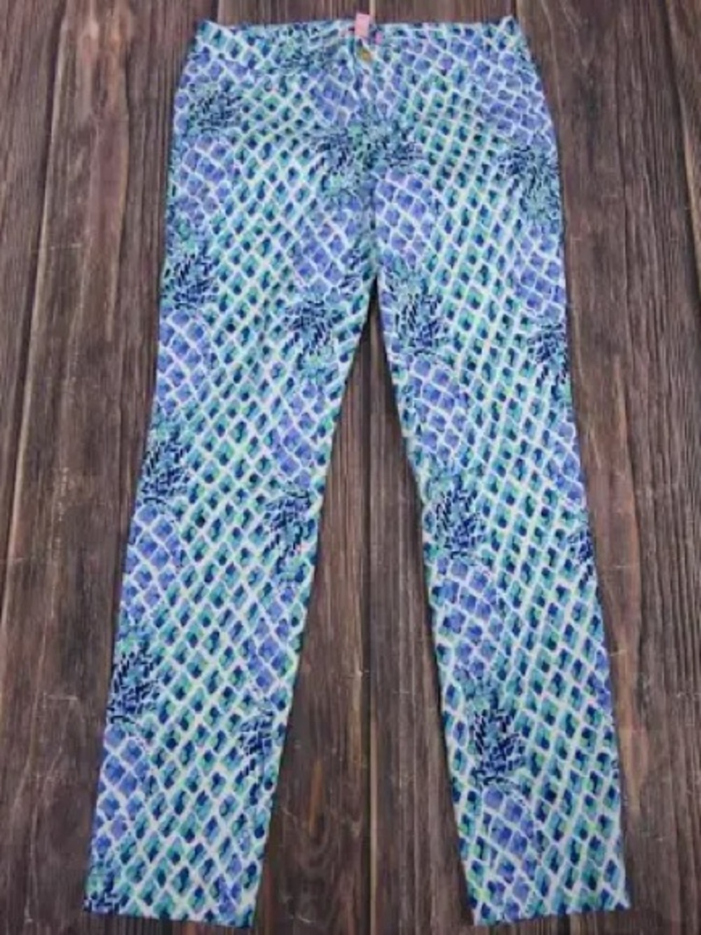 Lilly Pulitzer Kelly Stretch Ankle Pants - Blue Patterned Never Worn! Size 4 - Picture 2 of 6